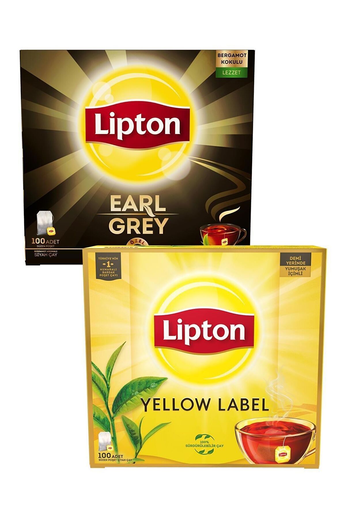 Bardak Poşet Çay Yellow Label Bardak Poşet Çay 100'lü & Lipton Earl Grey 100'lü